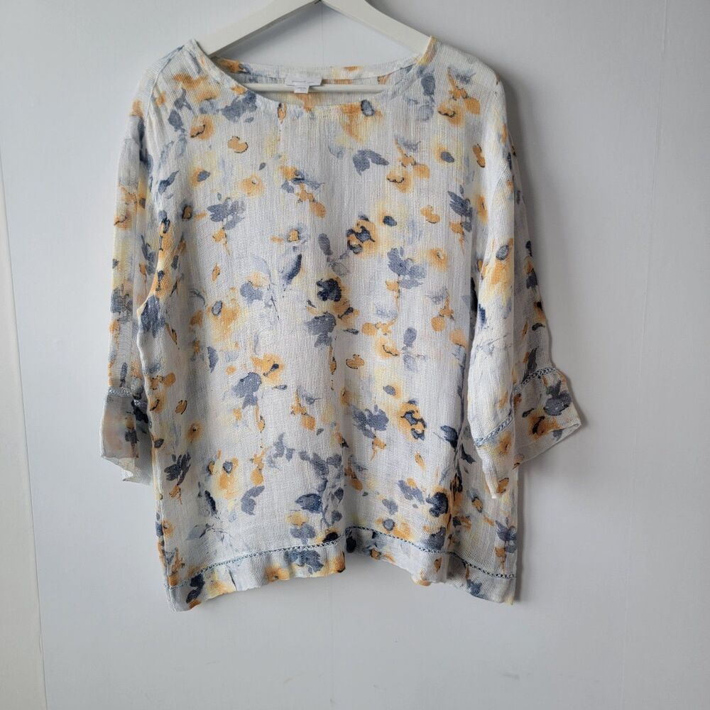 J. Jill Pure Jill women's 100% linen floral top size M Loose Weave Breathable